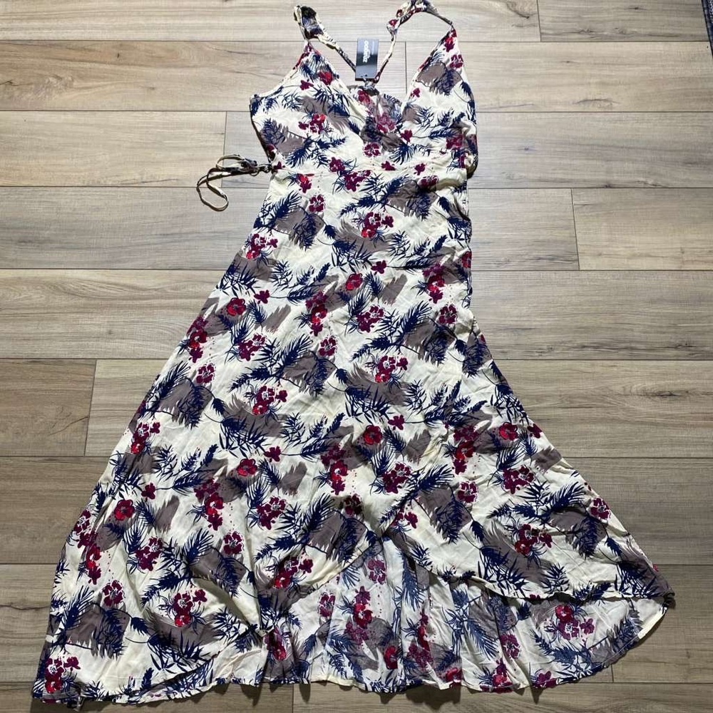 Zeagoo Womens Floral Ruffle Straps Wrap High-Low Maxi Dress Size XL Cream